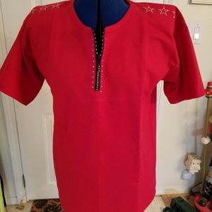 Red Fancy T-Shirt with rhinestone decoration